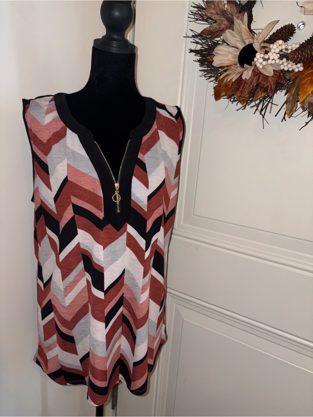 NAIF Rust Black White Chevron Zip-Front Tank